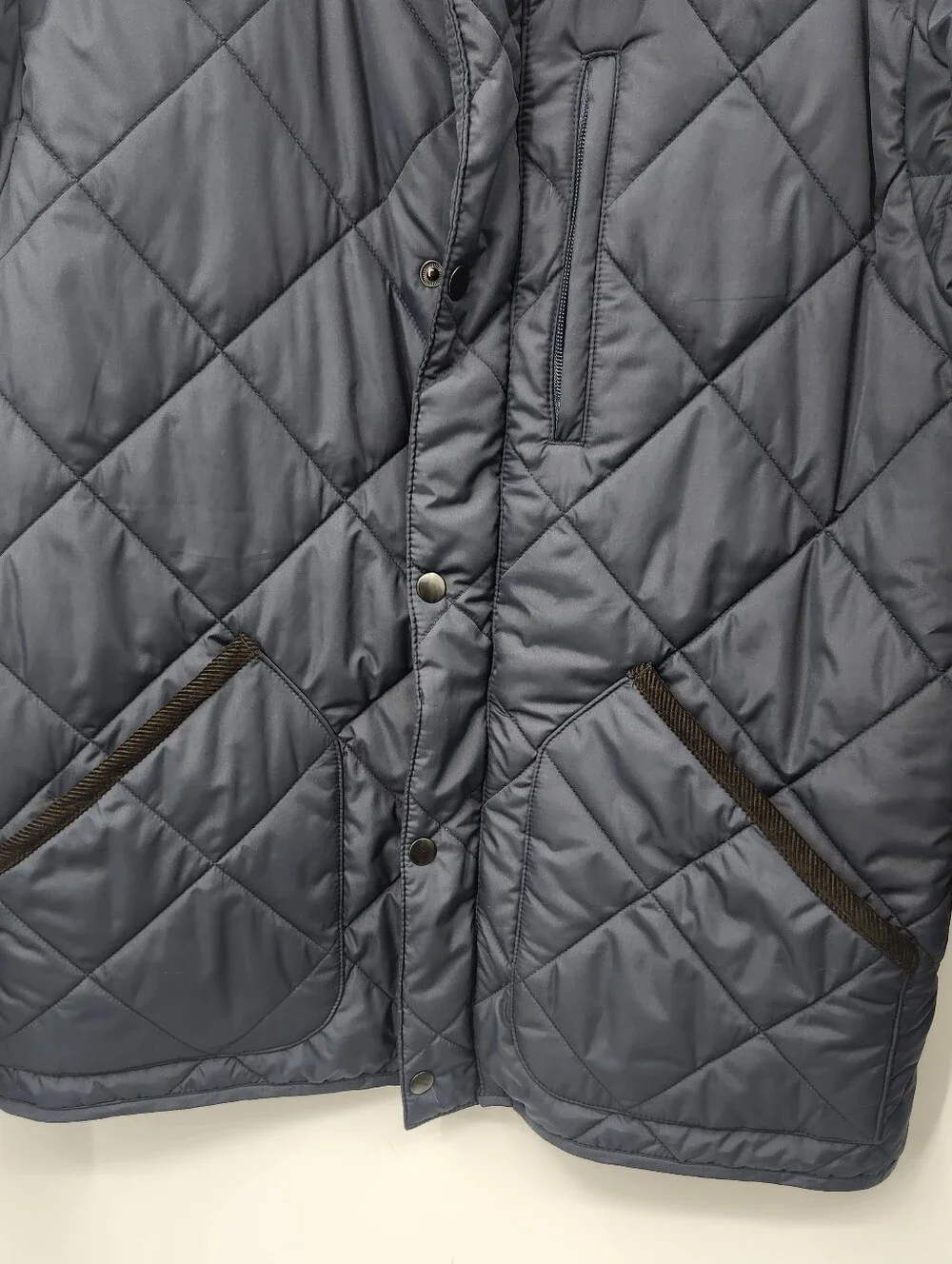 J.Crew Jacket Mens M Navy Diamond Quilted Barn Field Corduroy Collar Zip Snap
